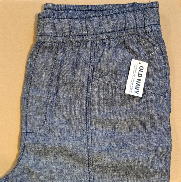 High-Waisted Chambray Cropped Linen-Blend Tapered Small Blue Pants-Women OldNavy - Picture 4 of 13